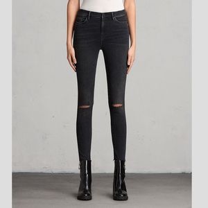 All Saints Dark Gray Skinny Ripped Jeans